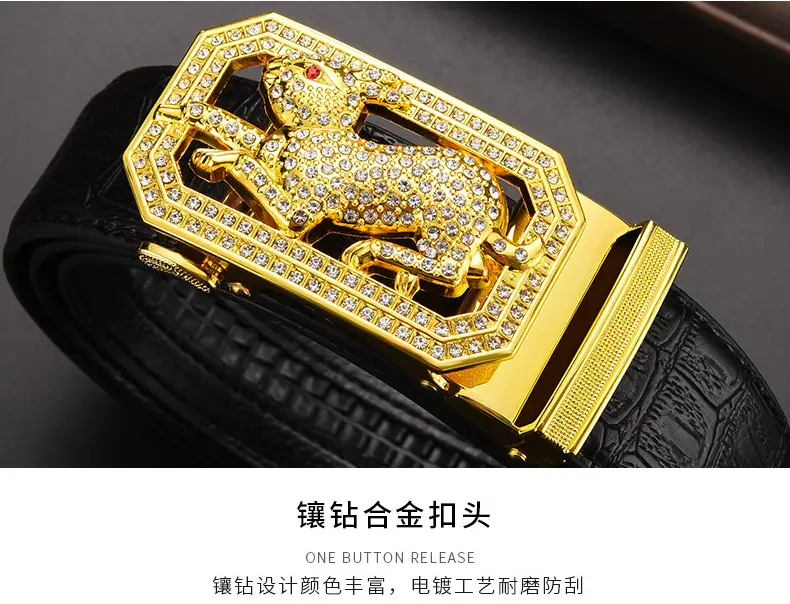 Gold Croc Belt Automatic Buckle Men's Belt — feature 14