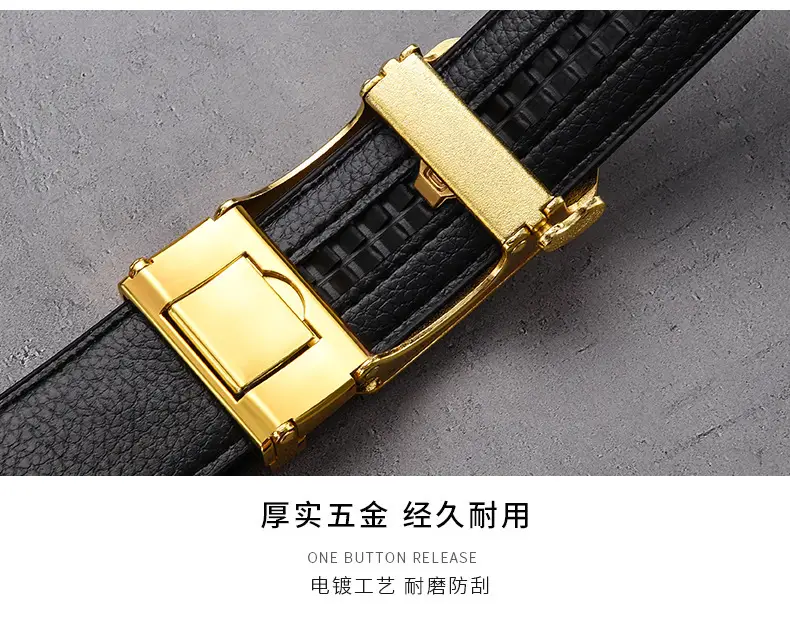 Gold Croc Belt Automatic Buckle Men's Belt — feature 16