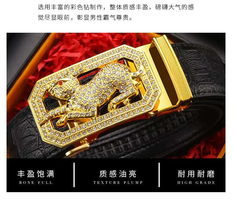 Gold Croc Belt Automatic Buckle Men's Belt — feature 2