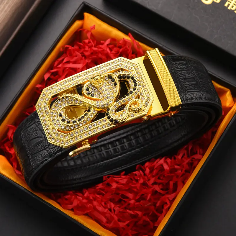Gold Croc Belt Automatic Buckle Men's Belt — feature 26