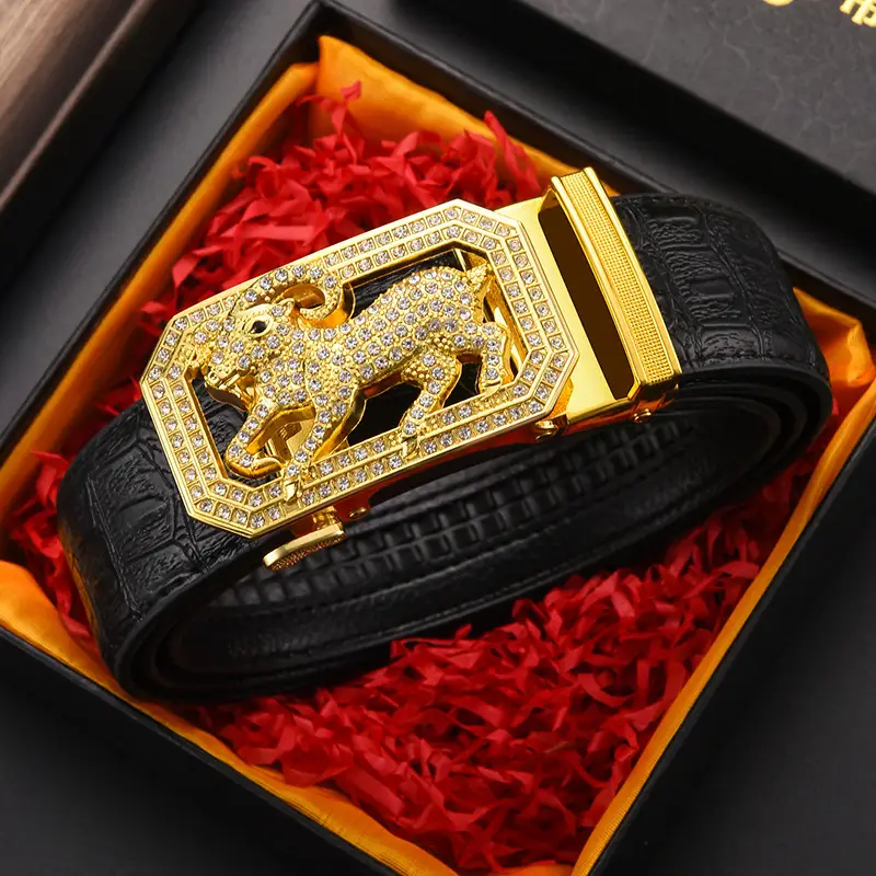 Gold Croc Belt Automatic Buckle Men's Belt — feature 27