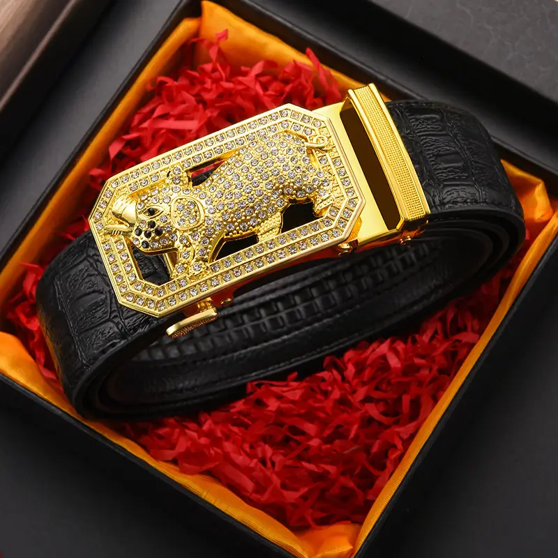 Gold Croc Belt Automatic Buckle Men's Belt — feature 30