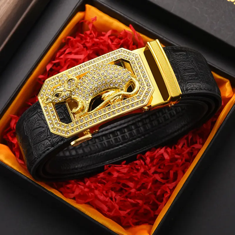 Gold Croc Belt Automatic Buckle Men's Belt — feature 32