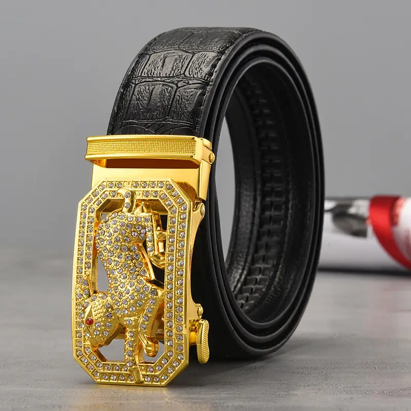 Gold Croc Belt Automatic Buckle Men's Belt — feature 39