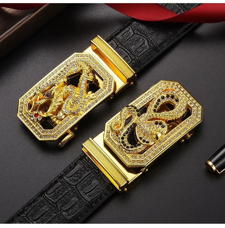 Gold Croc Belt Automatic Buckle Men's Belt — feature 9
