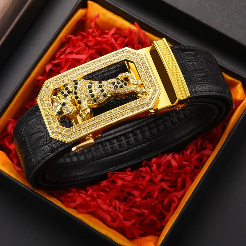 Gold Croc Belt Automatic Buckle Men's Belt - Image 2