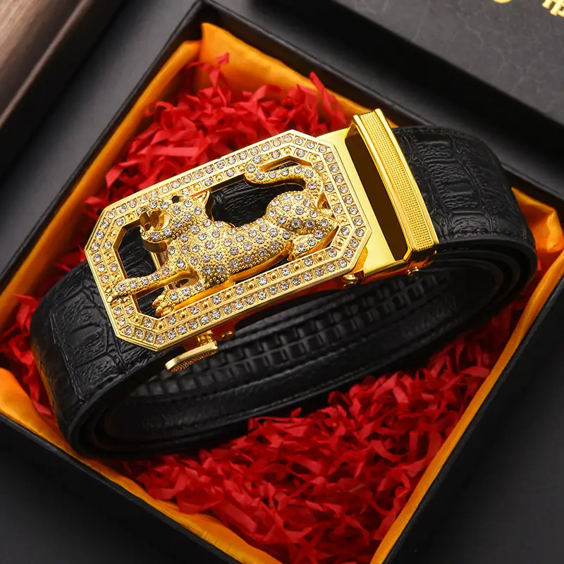 Gold Croc Belt Automatic Buckle Men's Belt - Image 3