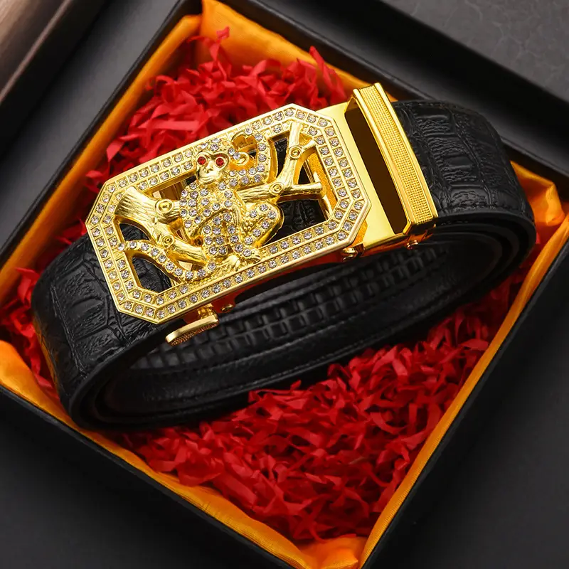 Gold Croc Belt Automatic Buckle Men's Belt - Image 9