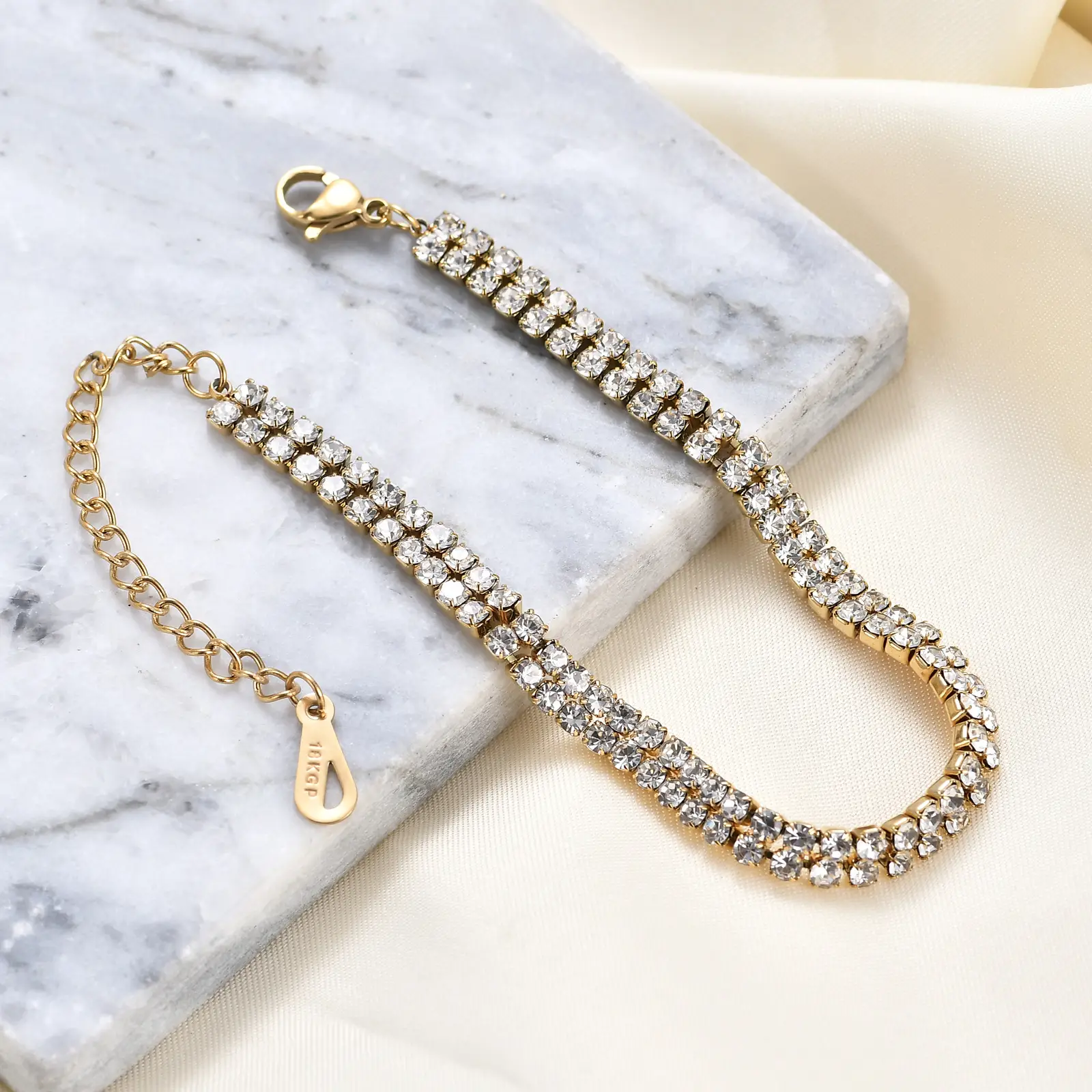 14K Gold Titanium Bracelet with Two Rows of Diamonds - Image 7