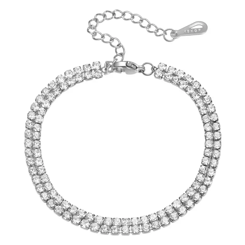 14K Gold Titanium Bracelet with Two Rows of Diamonds