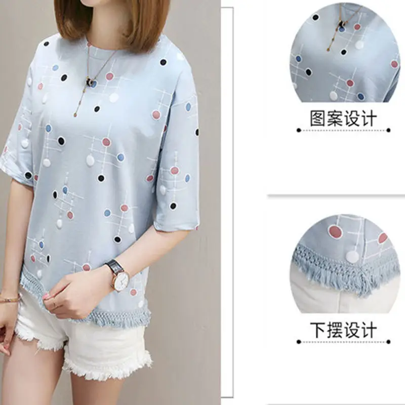 2022 Summer Women Pink Tassel Top Short Sleeve T-Shirt - Image 4