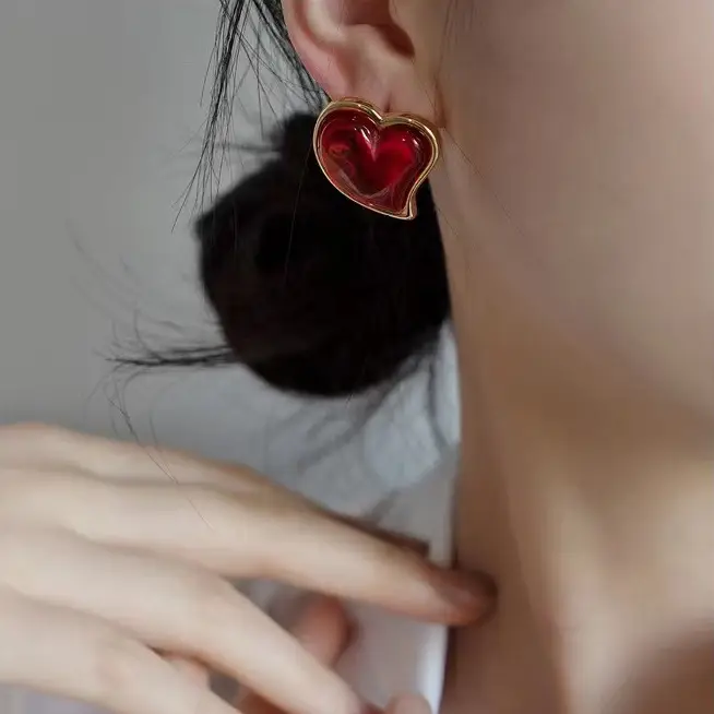 Red Lava Heart Jelly Glass Earrings for Women — feature 10