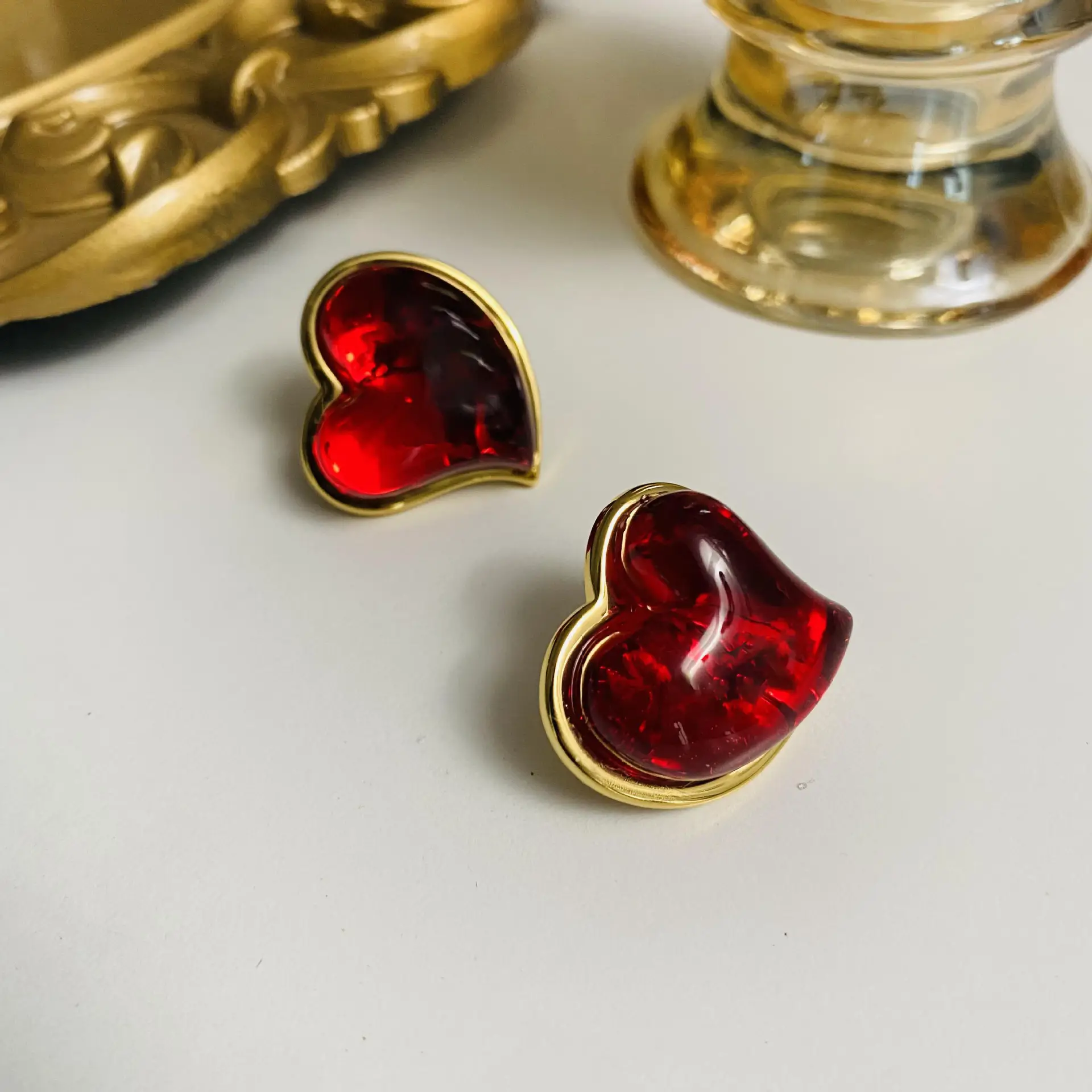 Red Lava Heart Jelly Glass Earrings for Women — feature 2