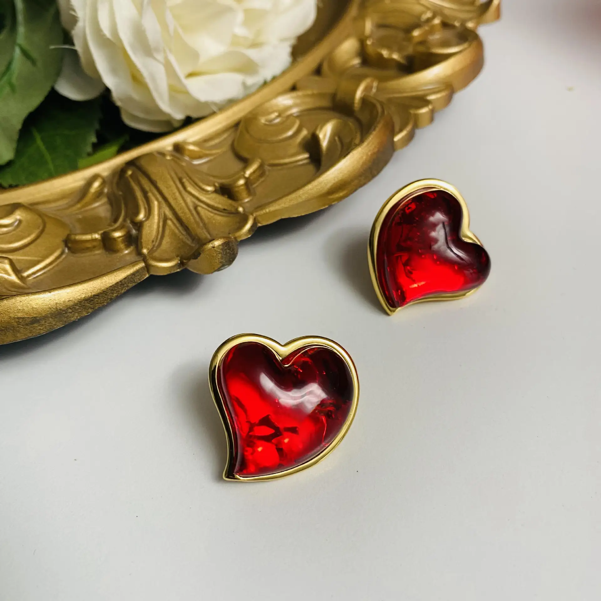 Red Lava Heart Jelly Glass Earrings for Women — feature 3