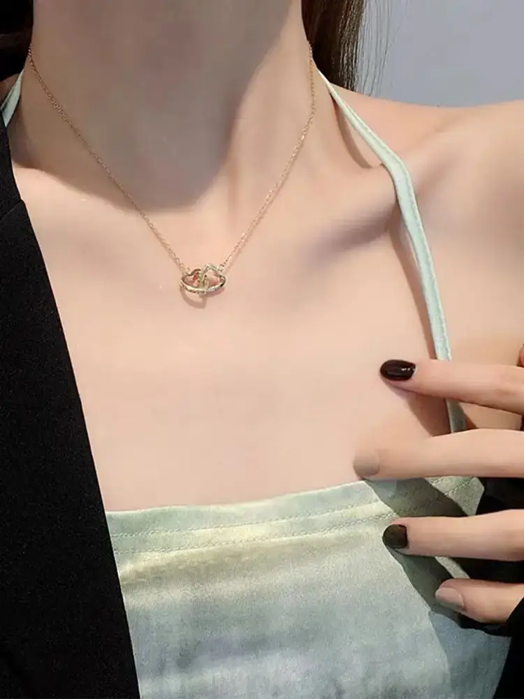 Gold Double Ring Love Necklace for Women