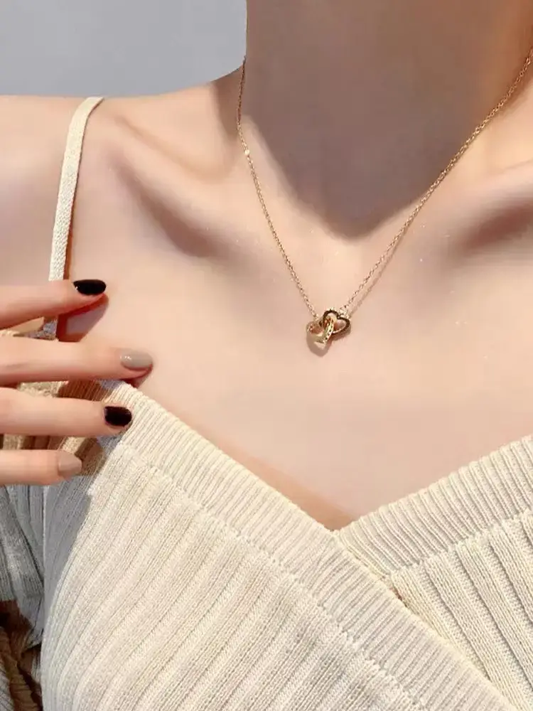 Gold Double Ring Love Necklace for Women