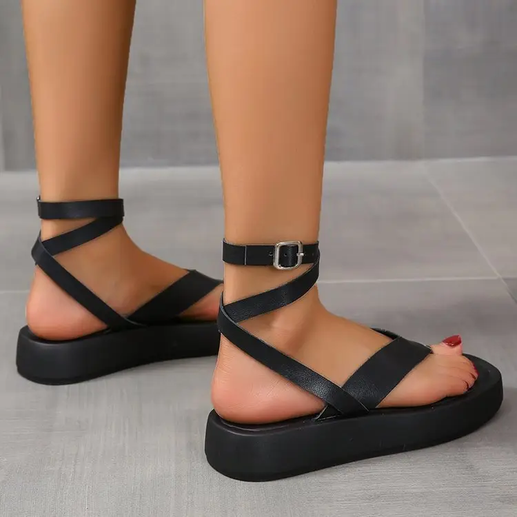 Black Cross Strap Platform Sandals for Women