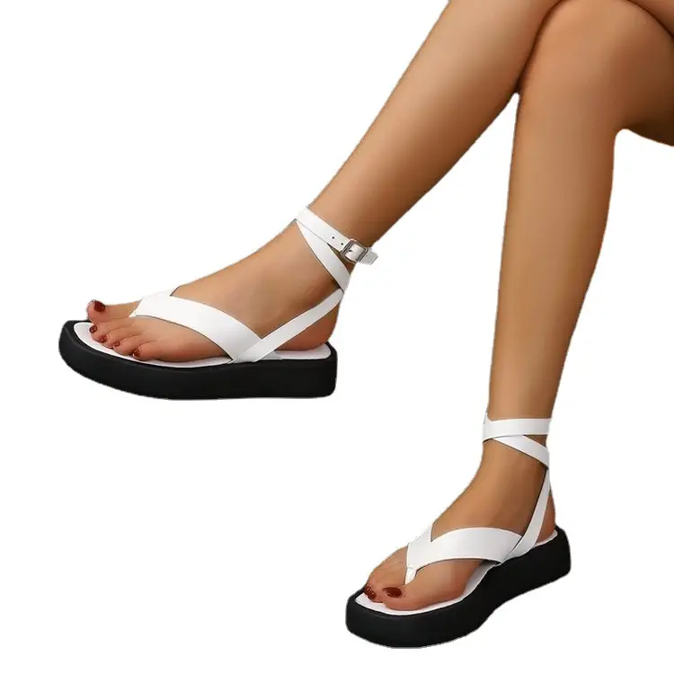 Black Cross Strap Platform Sandals for Women