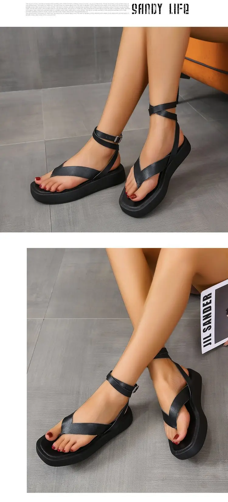 Black Cross Strap Platform Sandals for Women — feature 4