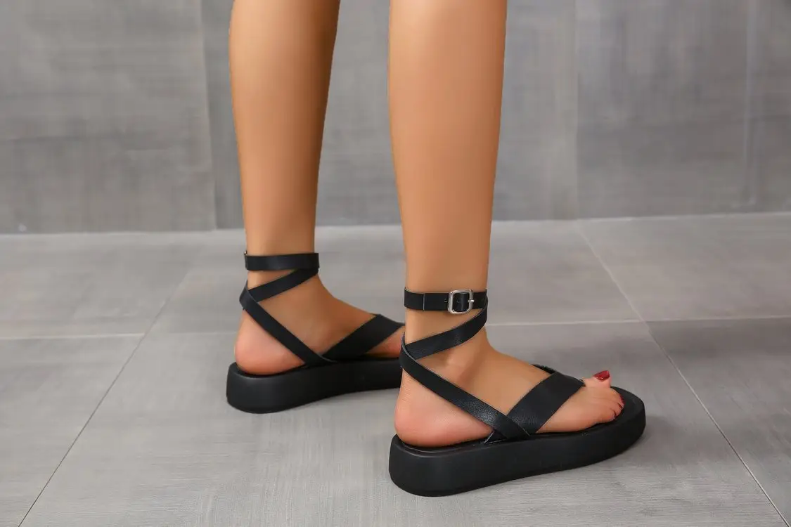 Black Cross Strap Platform Sandals for Women — feature 9