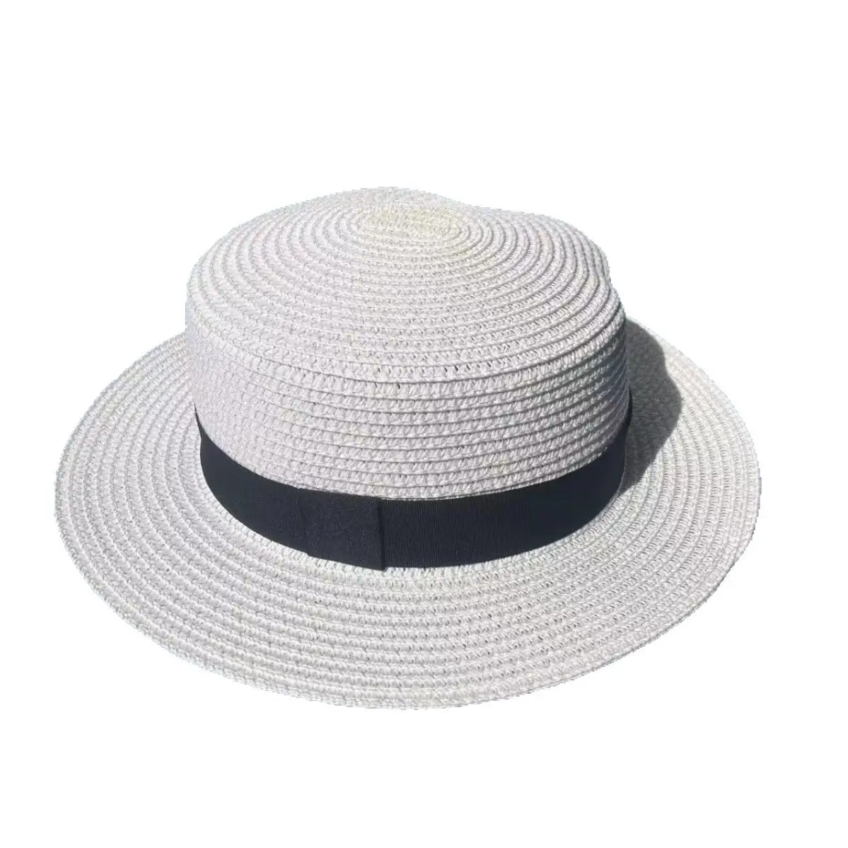 Straw Flat Top Hat with Black Band for Men Women - Image 9