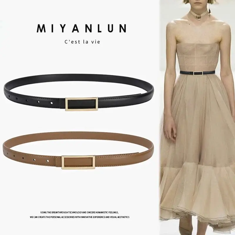 Women's Genuine Leather Summer Belt Brown Decorative Thin Fashion - Image 5