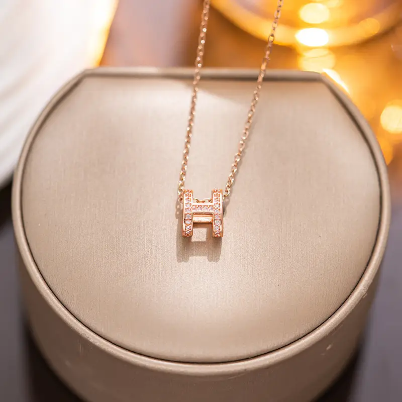 Gold Titanium Steel Letter H Necklace for Women - Image 2