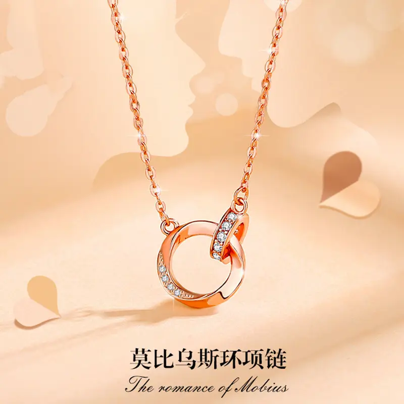 Diamond Encrusted Moebius Double Ring Necklace for Women - Image 2
