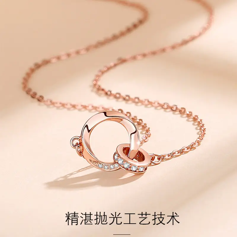 Diamond Encrusted Moebius Double Ring Necklace for Women - Image 3