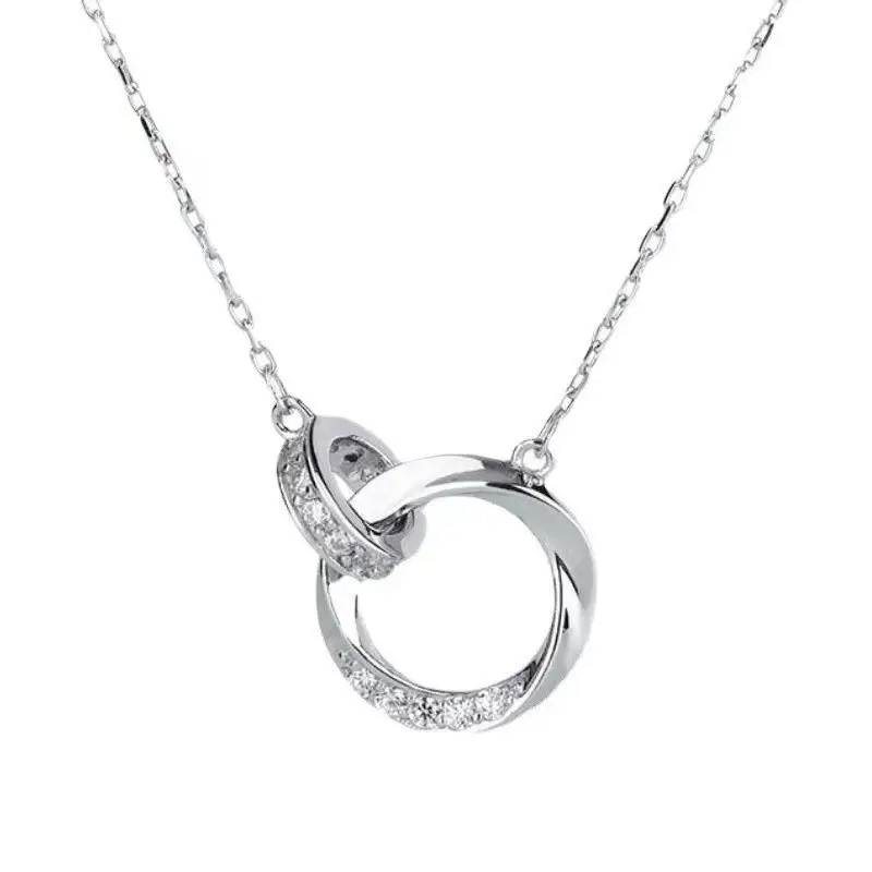 Diamond Encrusted Moebius Double Ring Necklace for Women - Image 5