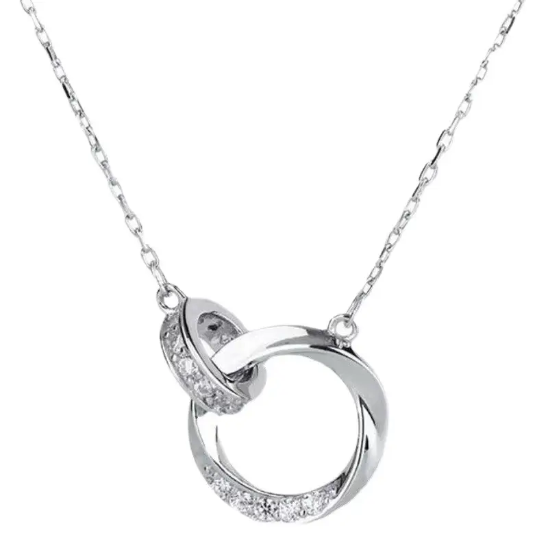 Diamond Encrusted Moebius Double Ring Necklace for Women