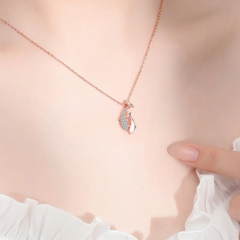 Women's Fritillaria Dolphin Necklace with Diamond Pendant