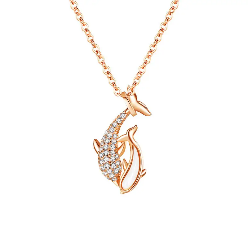 Women's Fritillaria Dolphin Necklace with Diamond Pendant