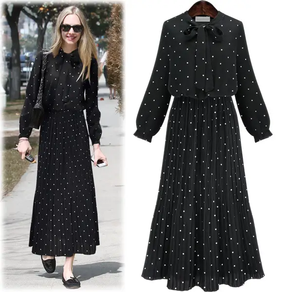 2022 Black Polka Dot Long Sleeve Dress for Women — feature 8