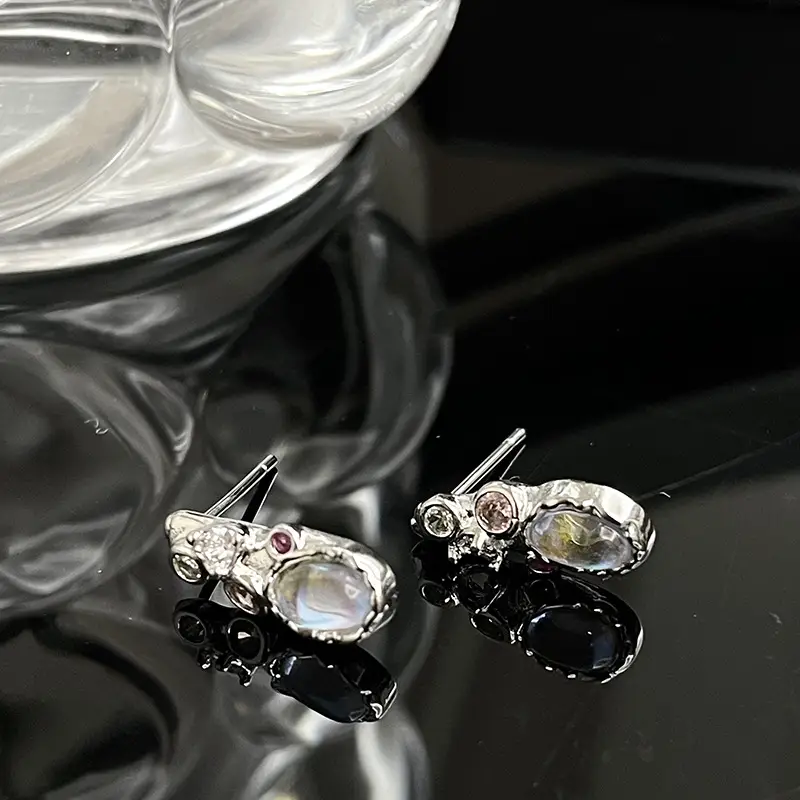 Qiya Moonstone Zircon Necklace French Style Silver