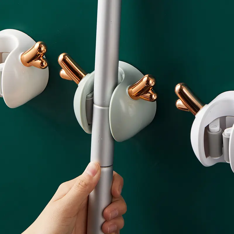 Light Luxury Fawn Wall Mop Clip with Hook Punch-Free Wall Hanging Bathroom Household Mop Storage Rack Broom Clip - Image 5