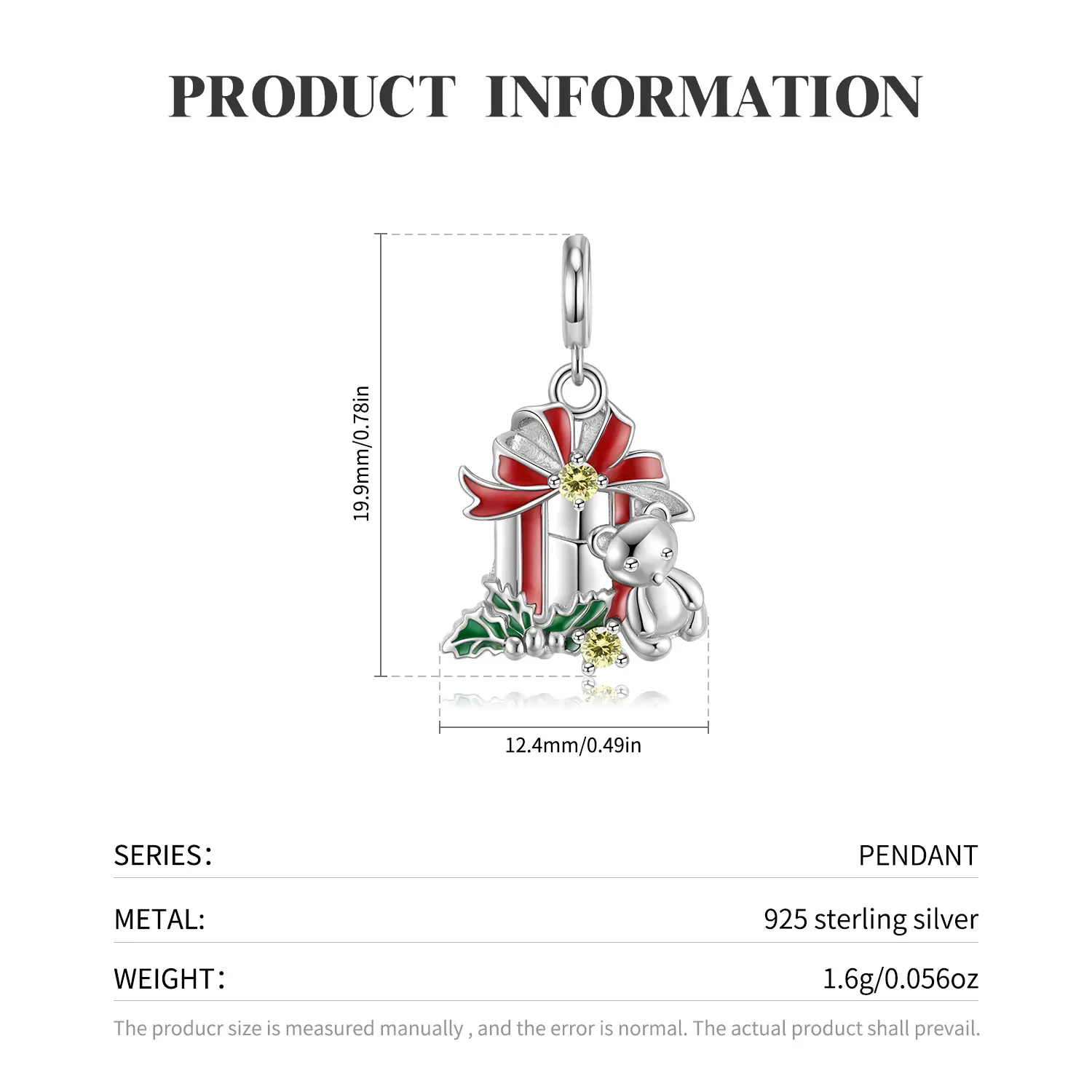 925 Sterling Silver Bear Bell Necklace for Women