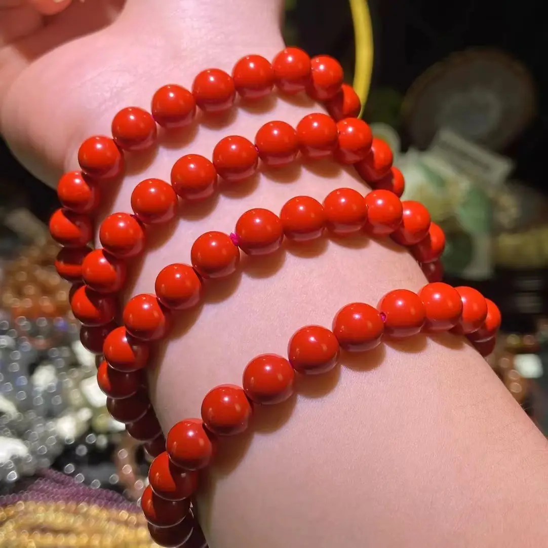 Red Cinnabar Multi-Circle Bracelet for Men Women