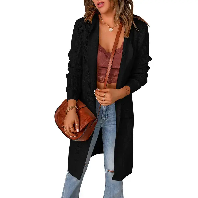 Women's Black Hooded Jacket Mid-Length Long Sleeve Winter Coat - Image 9