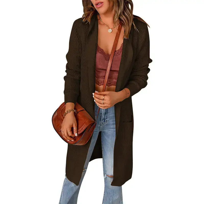 Women's Black Hooded Jacket Mid-Length Long Sleeve Winter Coat - Image 10