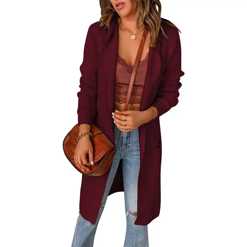 Women's Black Hooded Jacket Mid-Length Long Sleeve Winter Coat - Image 12