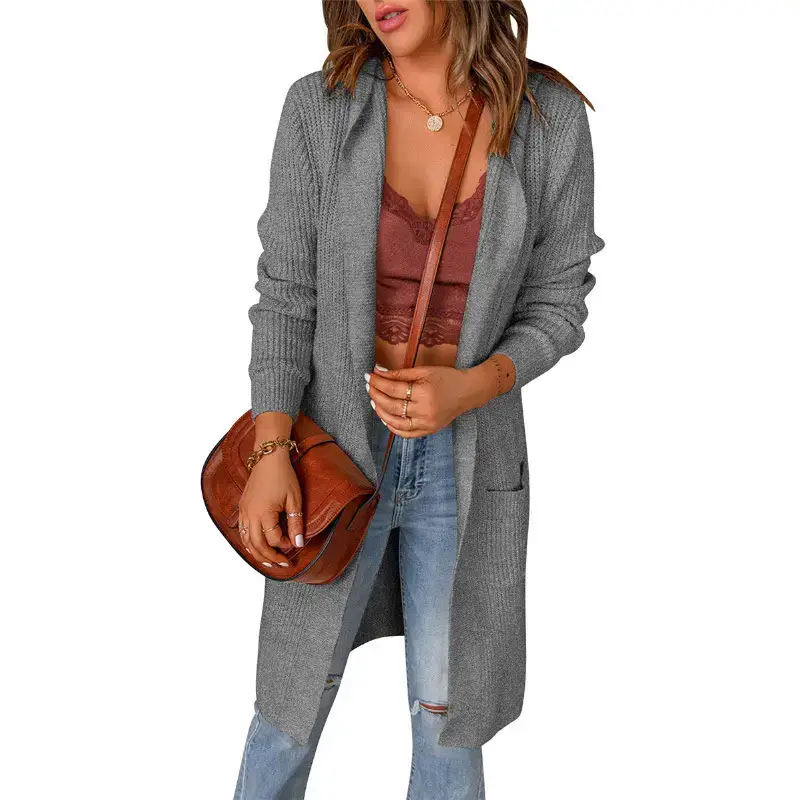 Women's Black Hooded Jacket Mid-Length Long Sleeve Winter Coat - Image 2