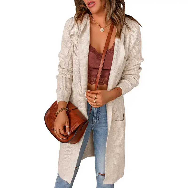 Women's Black Hooded Jacket Mid-Length Long Sleeve Winter Coat - Image 3
