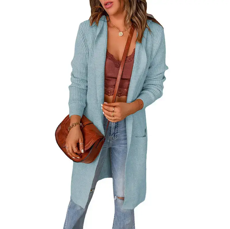 Women's Black Hooded Jacket Mid-Length Long Sleeve Winter Coat - Image 4