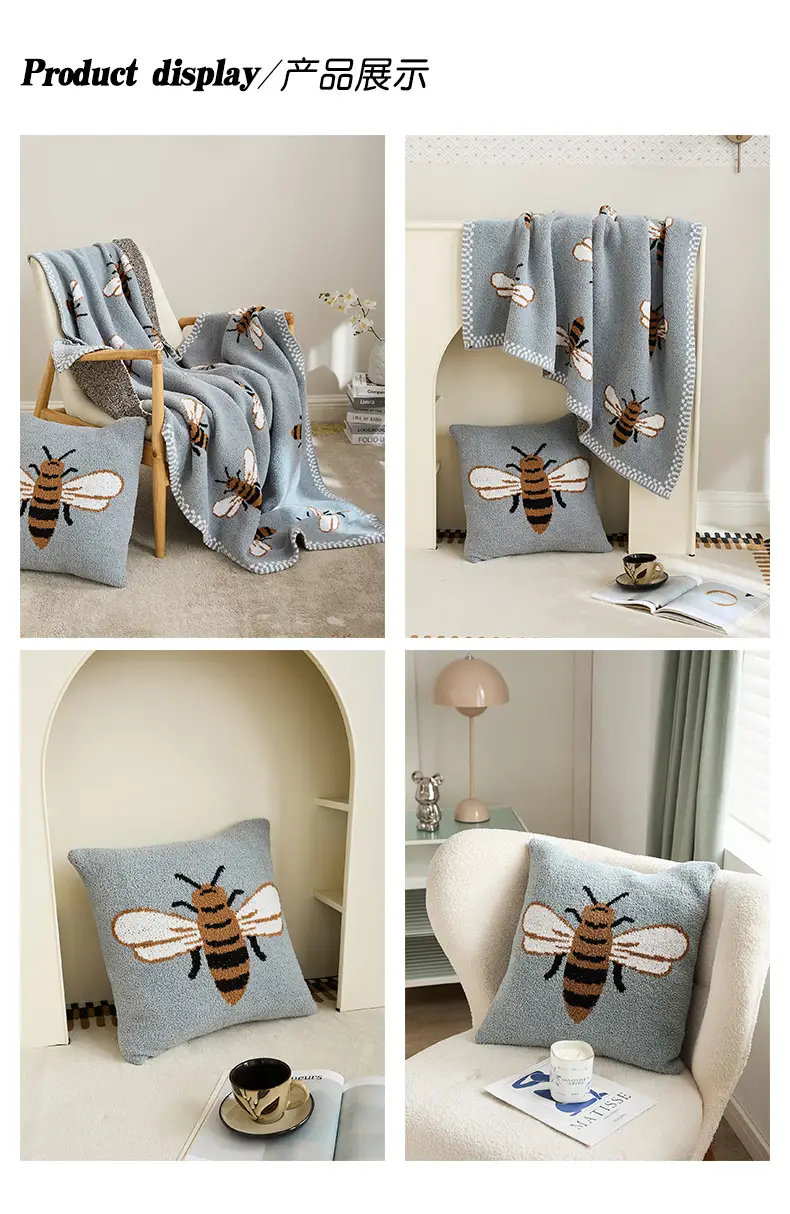 Bee Pattern Velvet Blanket with Pillow Cover — feature 36