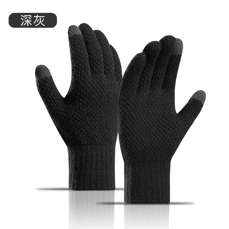 Men's Cross-Border Velvet Winter Gloves Split Finger Touch Screen Warm Pineapple Pattern - Image 2