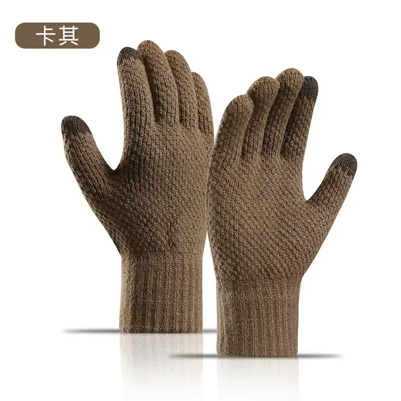 Men's Cross-Border Velvet Winter Gloves Split Finger Touch Screen Warm Pineapple Pattern - Image 3