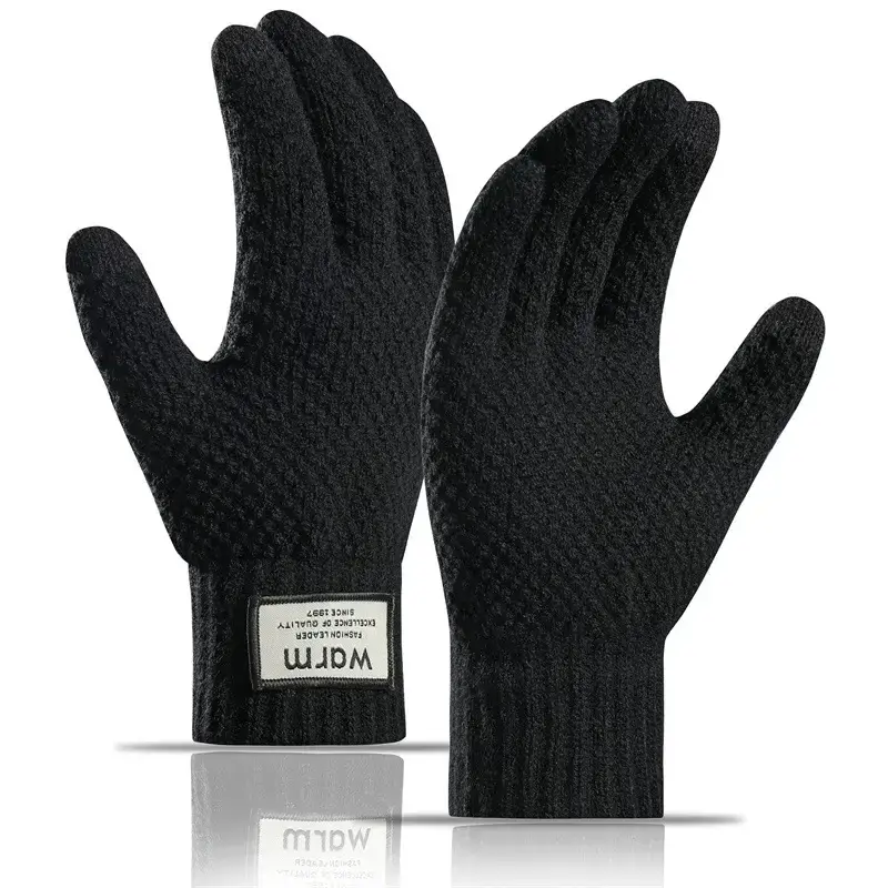 Men's Cross-Border Velvet Winter Gloves Split Finger Touch Screen Warm Pineapple Pattern - Image 5