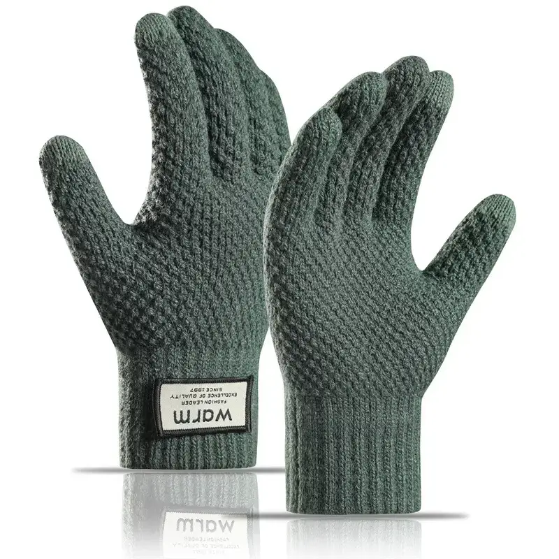 Men's Cross-Border Velvet Winter Gloves Split Finger Touch Screen Warm Pineapple Pattern - Image 6