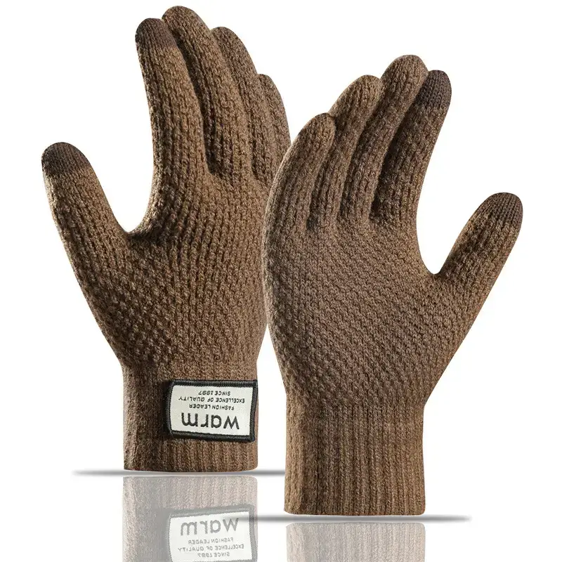 Men's Cross-Border Velvet Winter Gloves Split Finger Touch Screen Warm Pineapple Pattern - Image 7